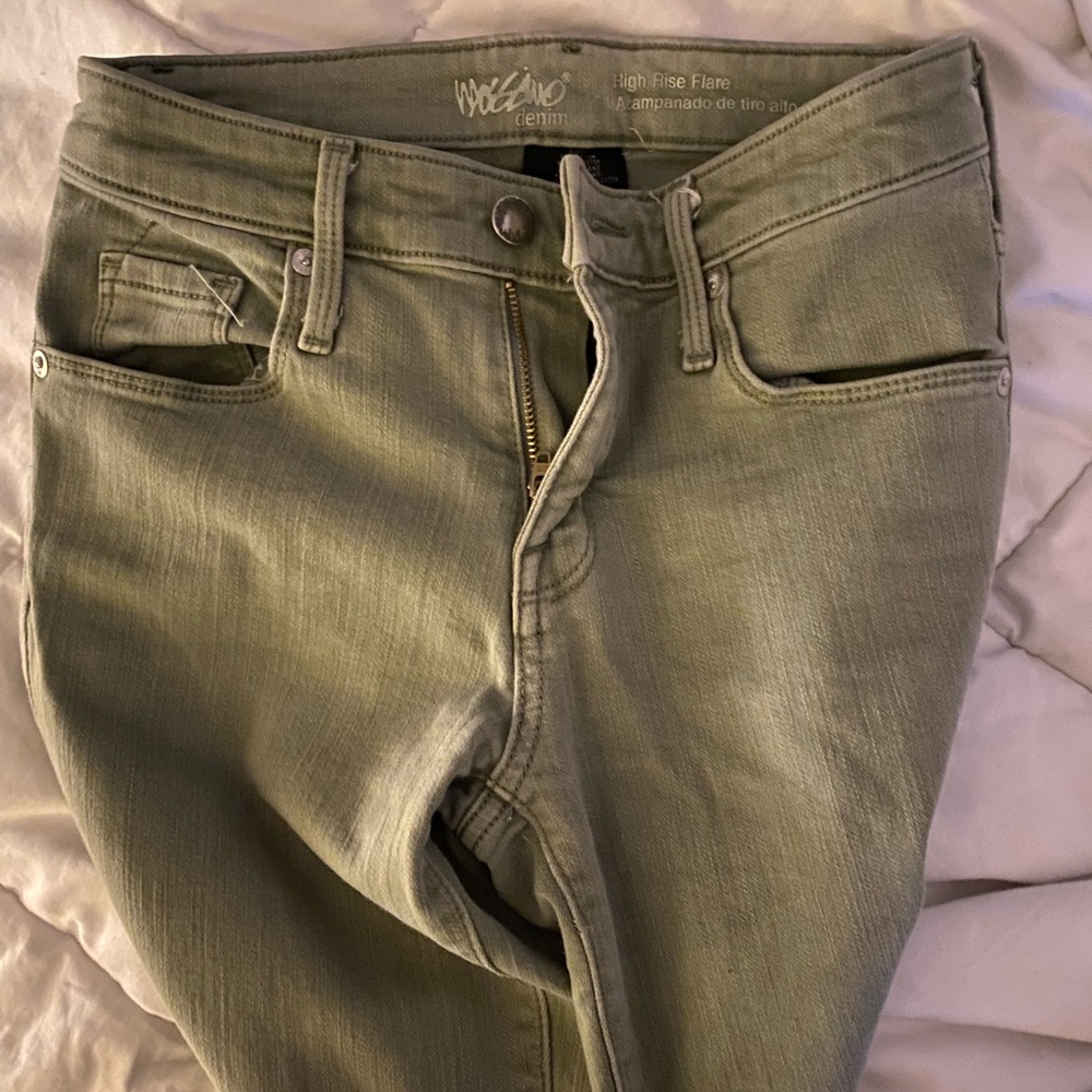 army green flare jeans